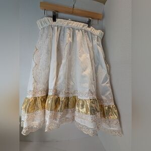 Elegant White and Gold Lace Square Dancing Skirt